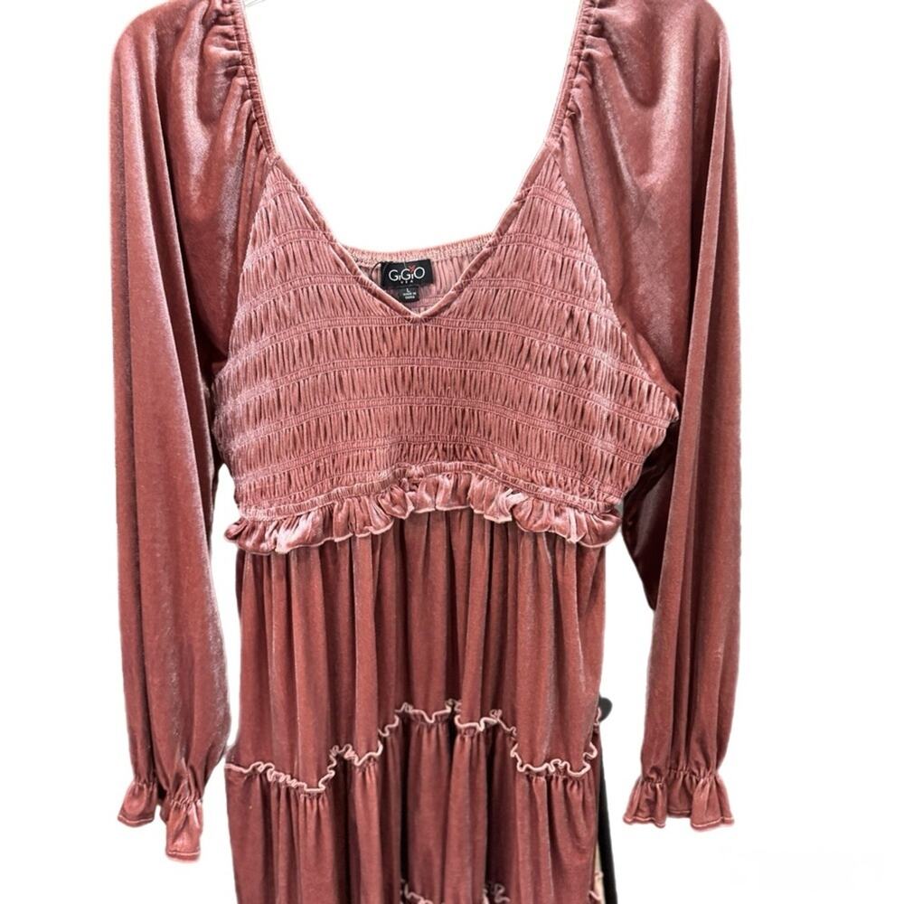 GiGio USA Romantic Boho Blush Velvet Tiered Long Sleeve Wedding Guest Dress 12 - Picture 2 of 7